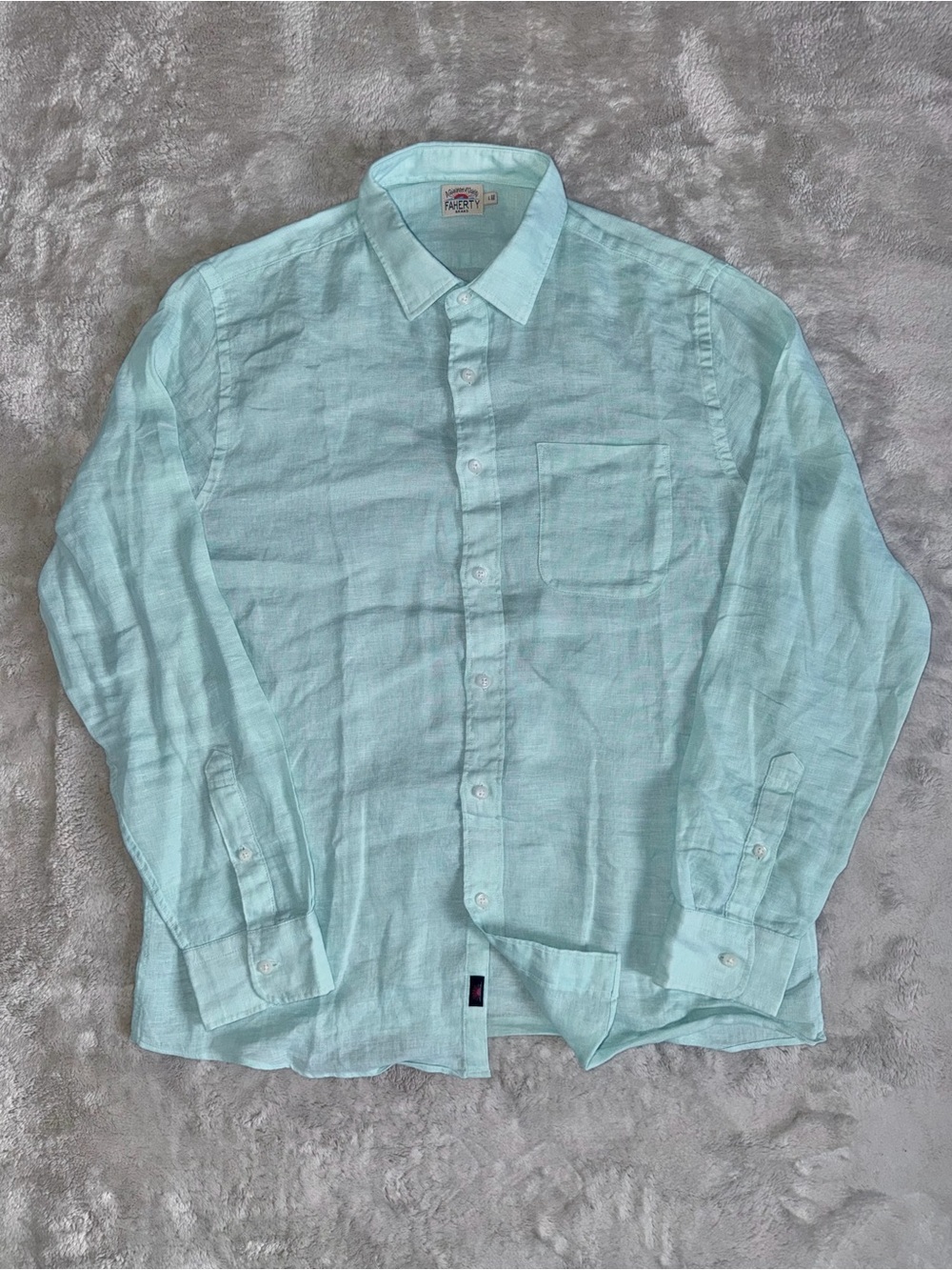 Faherty Laguna Linen Shirt Long Sleeve Button Up Men’s Large In Light Green
